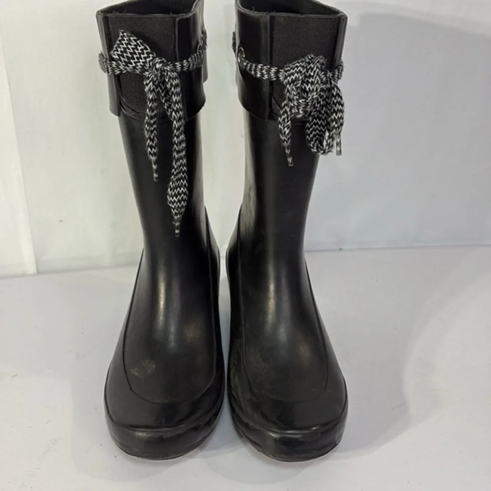 🫒 Khombu black wedge heel calf height rain boots